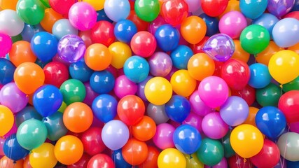 A vibrant and colorful background filled with an assortment of balloons in various sizes and colors, celebration