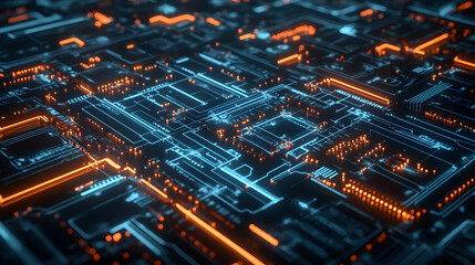 Obraz premium A futuristic electrical grid with glowing circuits and advanced distribution systems.