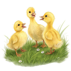 Three yellow goose on a white background