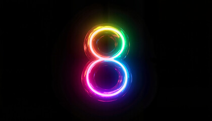 Vibrant celebration of the number eight illuminated in a rainbow spectrum against a dark backdrop