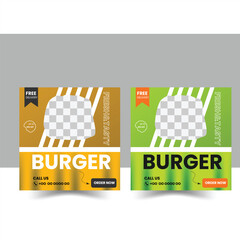 Editable burger social media post template, Fast food social media template for restaurant