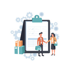 Electronic contract, sales contract terms, standard for quality control, payment terms and conditions, certification abstract metaphor. Business agreement abstract concept vector illustration