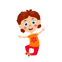 Vactor kids image, Cute girl jump vactor image , cute girl cartoon character jump vactor illustration.	