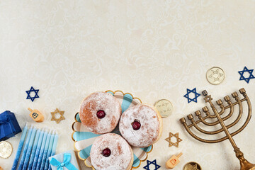 Hanukkah Celebration framework. Flat Lay