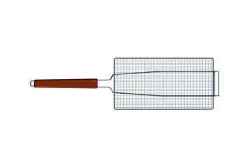 Metal basket for deep frying isolated on white background. Professional equipment. Kitchen accessories. Top view. 3d render