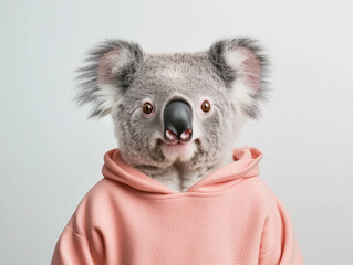 Obraz premium Adorable Koala Fashioned in Pink Set Against a Pristine White Backdrop