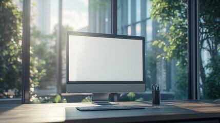 Fototapeta premium Modern Computer Workspace Near a Sunny Window