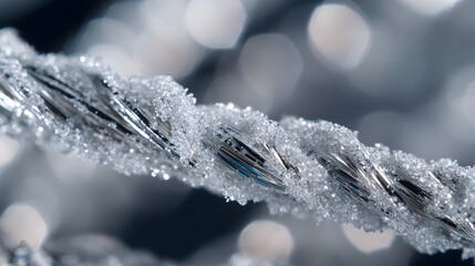 A macro view of snow-colored cable strands being carefully aligned for crimping.