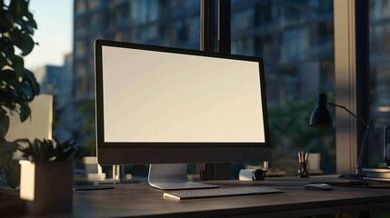 Fototapeta premium Modern Desktop Computer Setup With Blank Screen