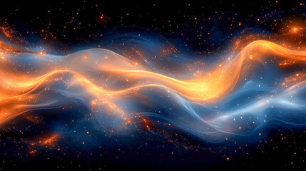 Obraz premium A flowing abstract background with shimmering gold and blue hues 