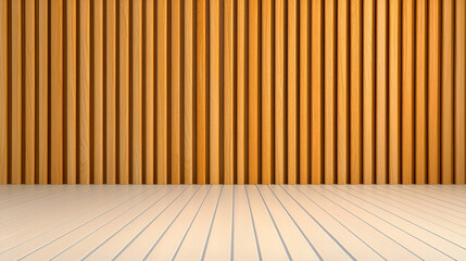 Wooden wall with vertical slats and a wooden floor, creating a warm, inviting atmosphere suitable for interior design or photography.