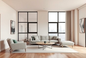 Modern living room with city view