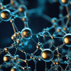 A close-up abstract visualization of translucent molecular orbs with luminous cores, connected by shimmering threads, set against a gradient background with bokeh effects