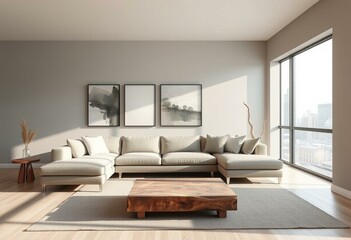 Serene modern living room with city view