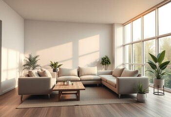 Cozy minimalist living room with natural light