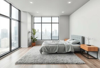 Serene modern bedroom with cityscape view