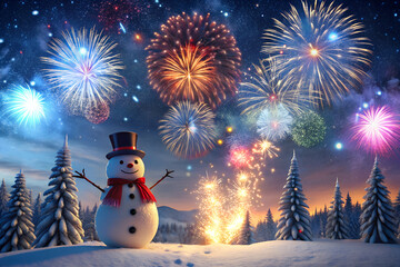 Obraz premium 2025 New Year Celebration With Red And Golden Firework In Eve Nigh