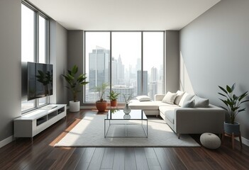 Minimalist living room with city view