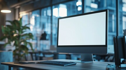Naklejka premium Modern Desktop Computer Setup In Office Space