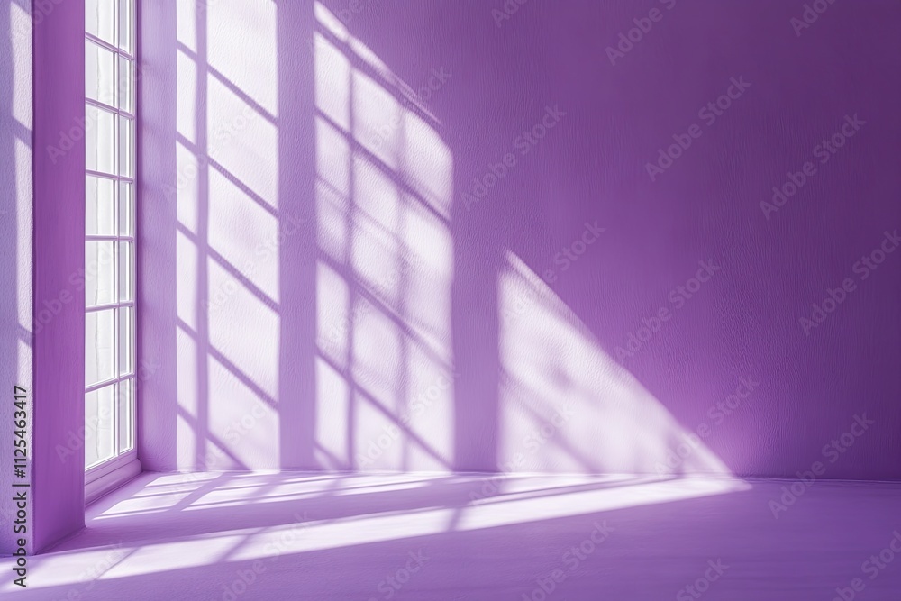 Fototapete interior wall background, studio and backdrops show products. with a window shadow in white and purp