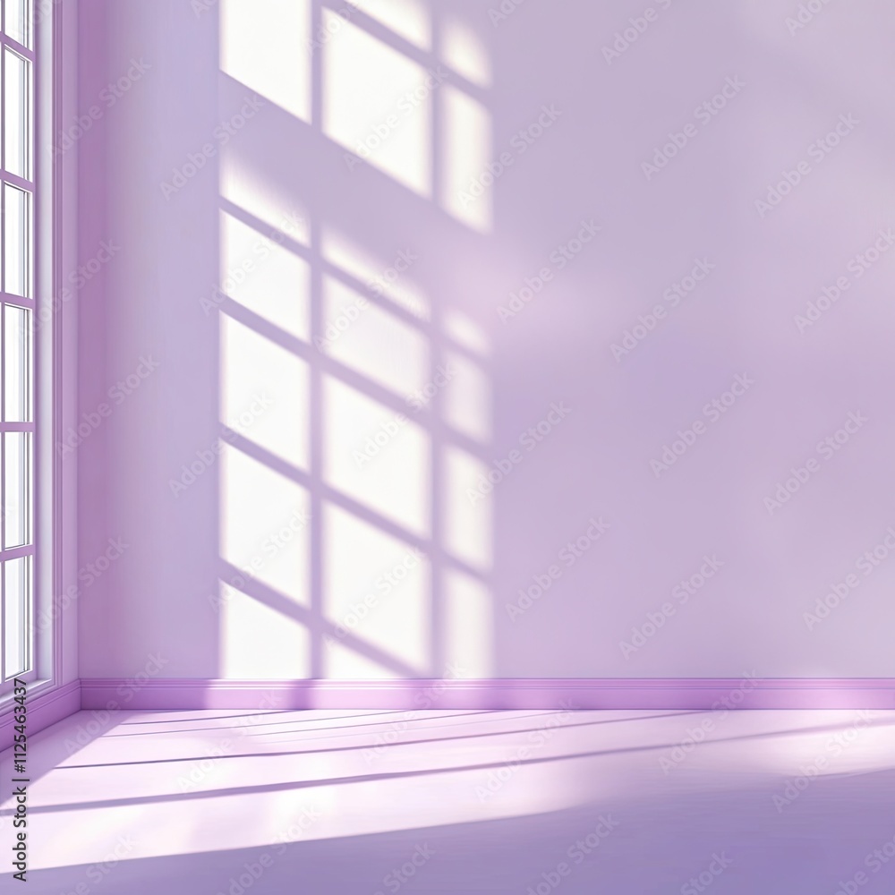 Fototapete interior wall background, studio and backdrops show products. with a window shadow in white and purp