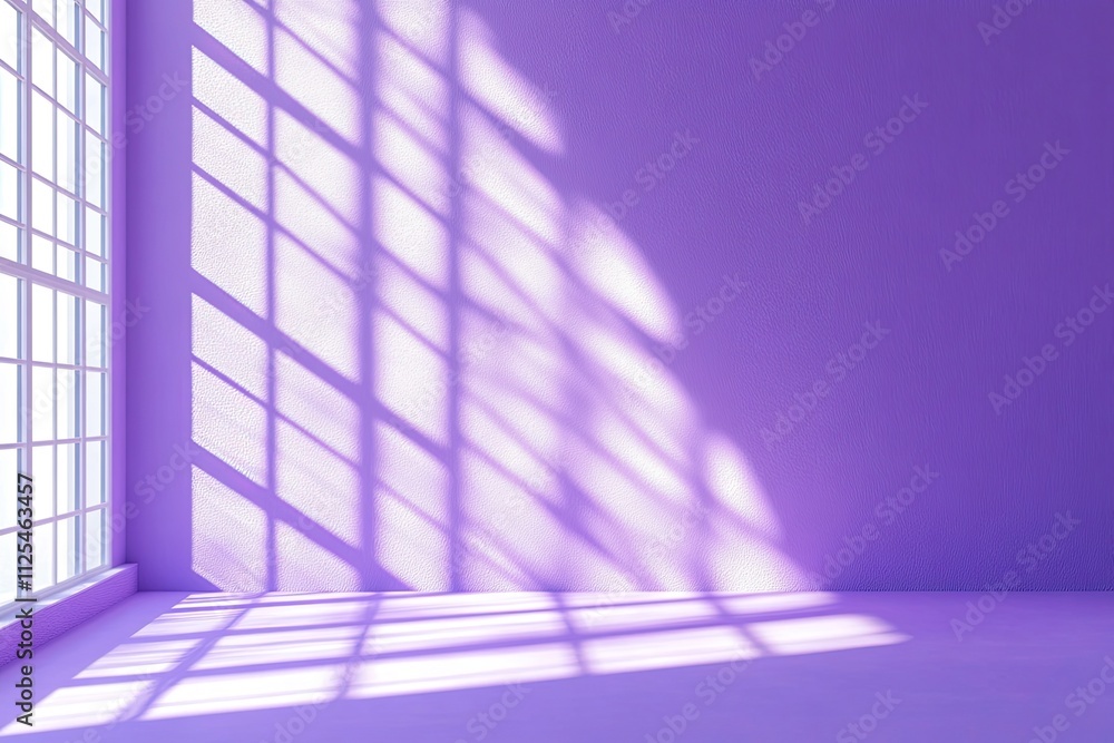 Fototapete interior wall background, studio and backdrops show products. with a window shadow in white and purp