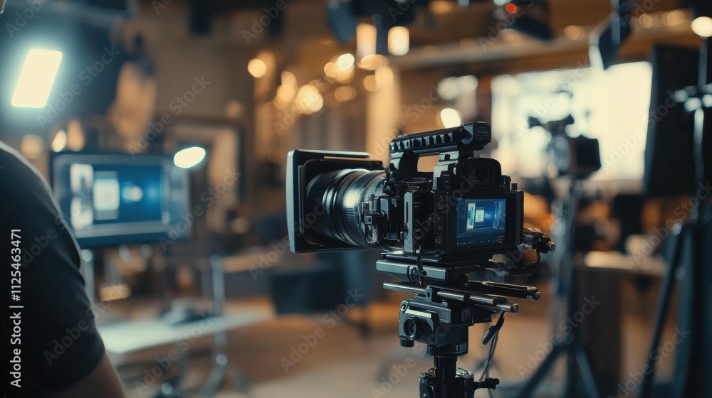 Poster professionals conduct an on-camera interview in a modern television studio, highlighting advancement