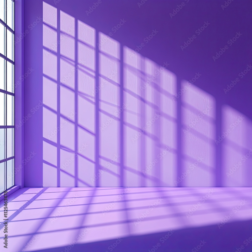 Fototapete interior wall background, studio and backdrops show products. with a window shadow in white and purp