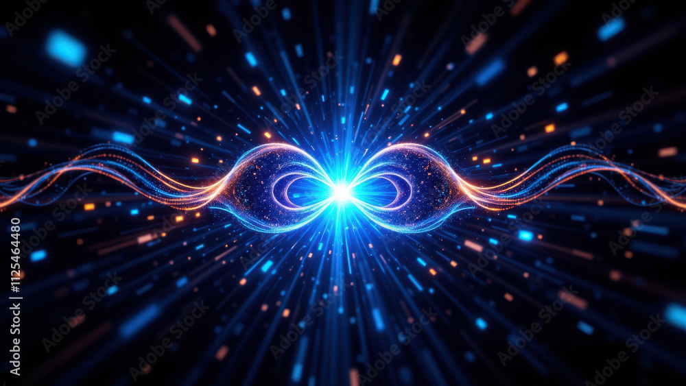 Poster futuristic abstract digital artwork with vibrant cosmic energy representing rag or retrieval augment