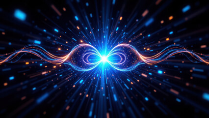 Naklejka premium Futuristic abstract digital artwork with vibrant cosmic energy representing RAG or Retrieval Augmented Generation.