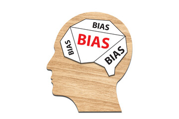 Prejudice concept. Bias words in the human brain.