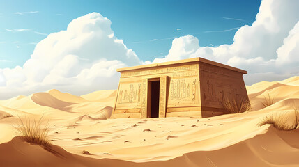 Mysterious ancient tomb nestled amongst sandy dunes, capturing rich history and enigma. Enigma. Illustration