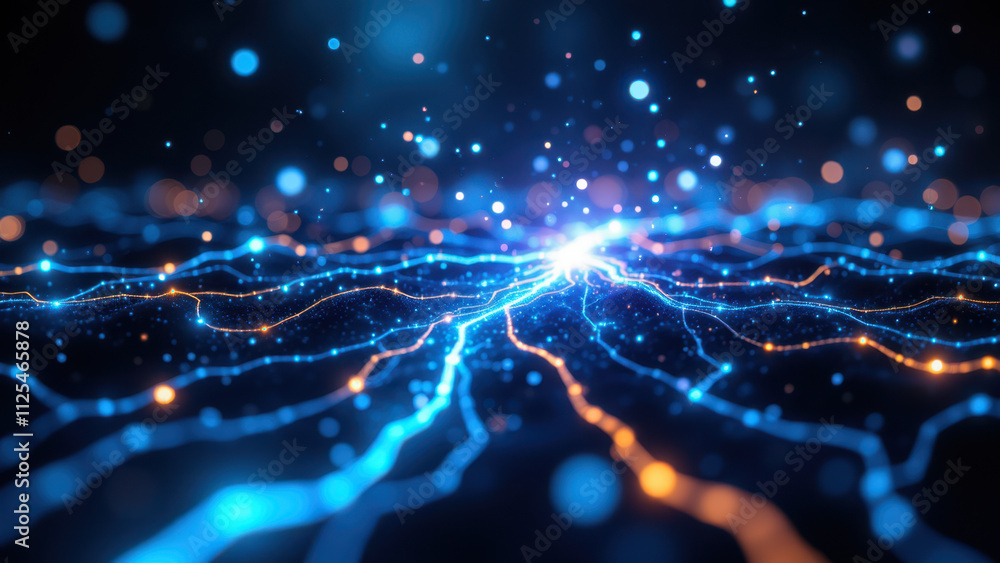 Poster a dynamic, electric network representing retrieval augmented generation (rag) with glowing blue conn