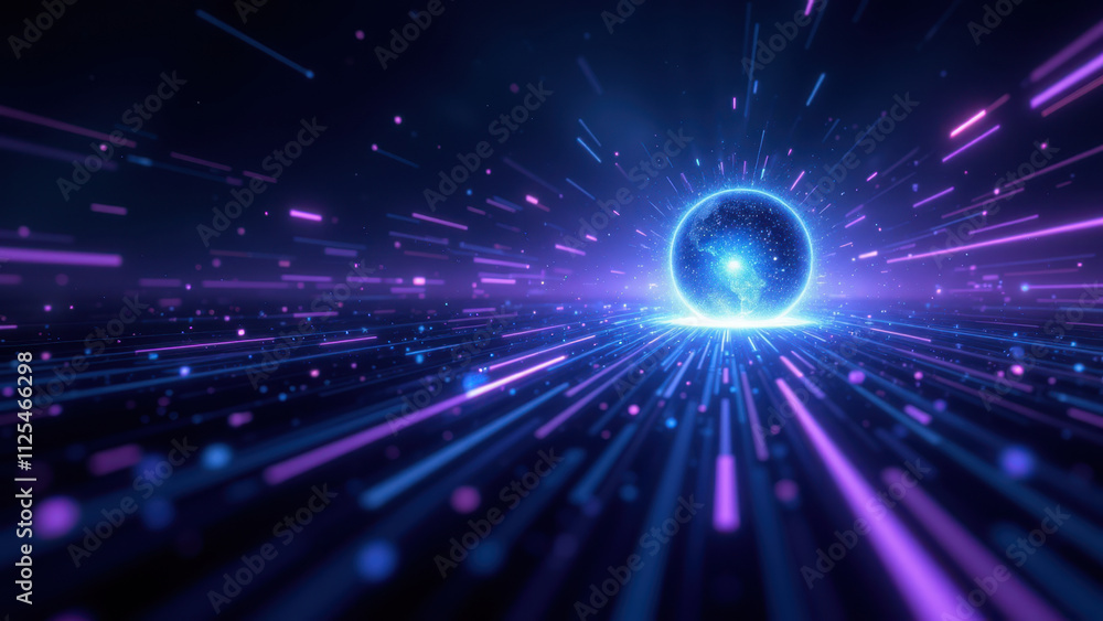 Aufkleber futuristic space journey with a vibrant nebula and cosmic energy emanating from a central sphere, re