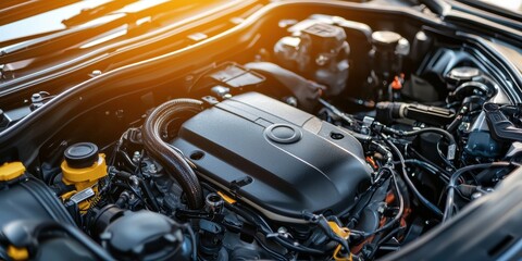Detailed shot of a car engine cylinder head urban garage automotive photography daylight close-up mechanics