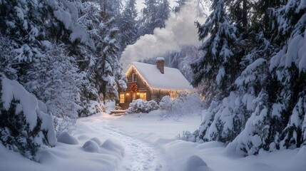 Naklejka premium House in the winter forest