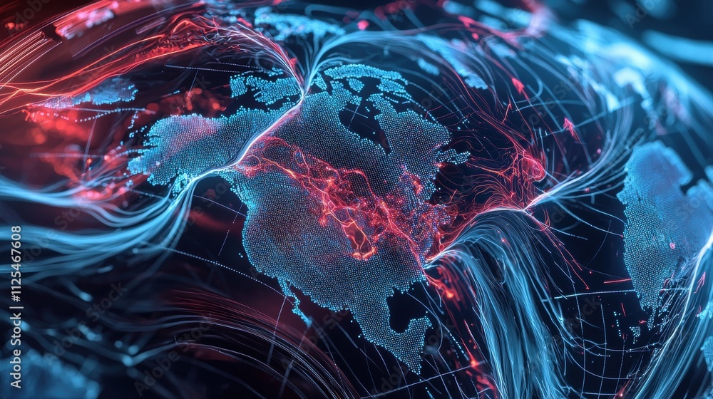 Poster interactive digital map of air pressure systems and weather patterns global view graphic visualizati