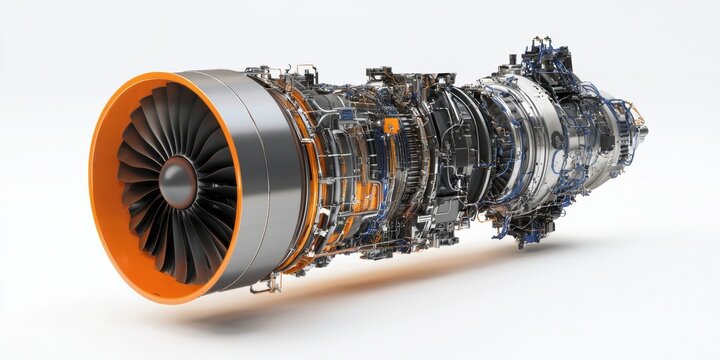 Jet turbine engine component showcase industrial setting detailed close-up technological innovation perspective view