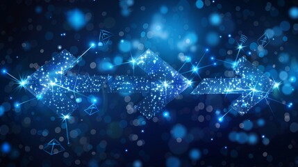Futuristic blue arrows indicating progress and direction with glowing particles in a digital realm