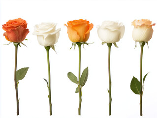 Obraz premium Showcase of Five Unique Rose Varieties Isolated on a White Background