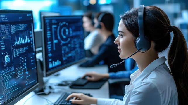 Bpo ites office work environment with professionals using computers in a tech-focused setting