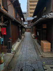 Traditional Japanese Alley with Wooden Houses