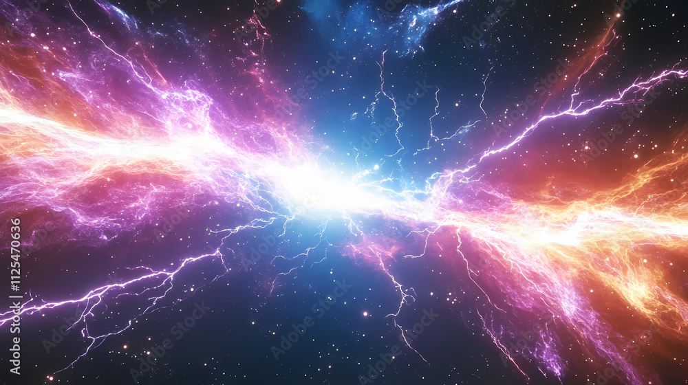 Wall mural cosmic enigma: stunning 3d render of a colorful supercluster of galaxies with cinematic lightning di
