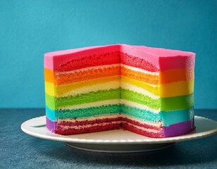 sliced colorful layer cake with bright icing