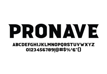 Pronave font for logo and headline. Isolated Vector typeset