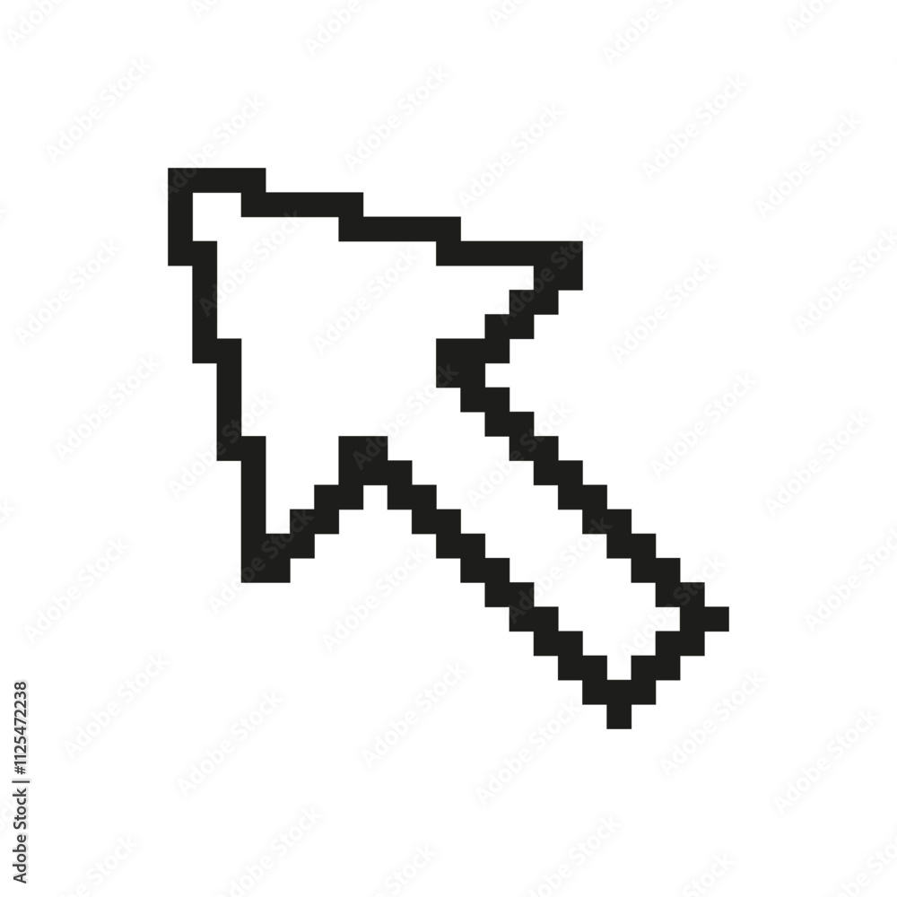Poster pixelated mouse pointer icon. classic arrow cursor in pixel art design. retro arrow symbol for compu