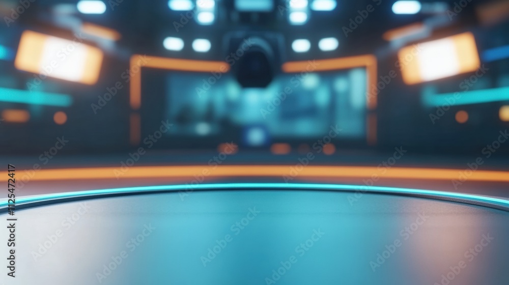 Leinwandbilder a professional tv studio features advanced media tech and a blurred background during an interview. 