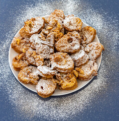 Authentic sweet Christmas French toast served with sugar and cinnamon in a Christmas atmosphere
