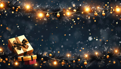 Naklejka premium Pine tree and decorations for Christmas, Christmas and gifts