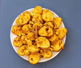 Authentic sweet Christmas French toast served with sugar and cinnamon in a Christmas atmosphere